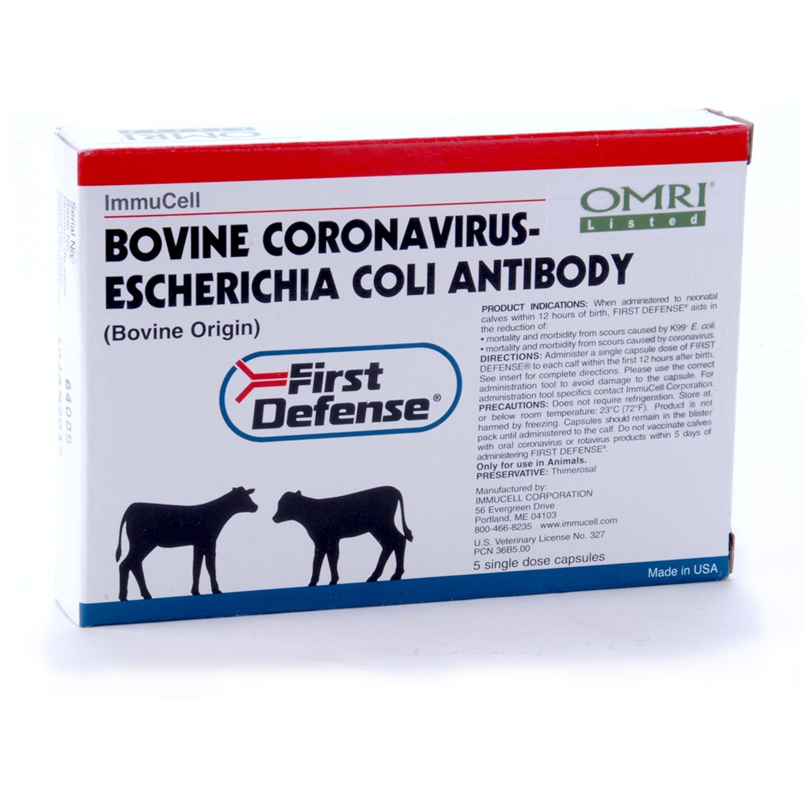 First Defense Capsules for Scours in Calves, Box of 5 (5 Single Doses)