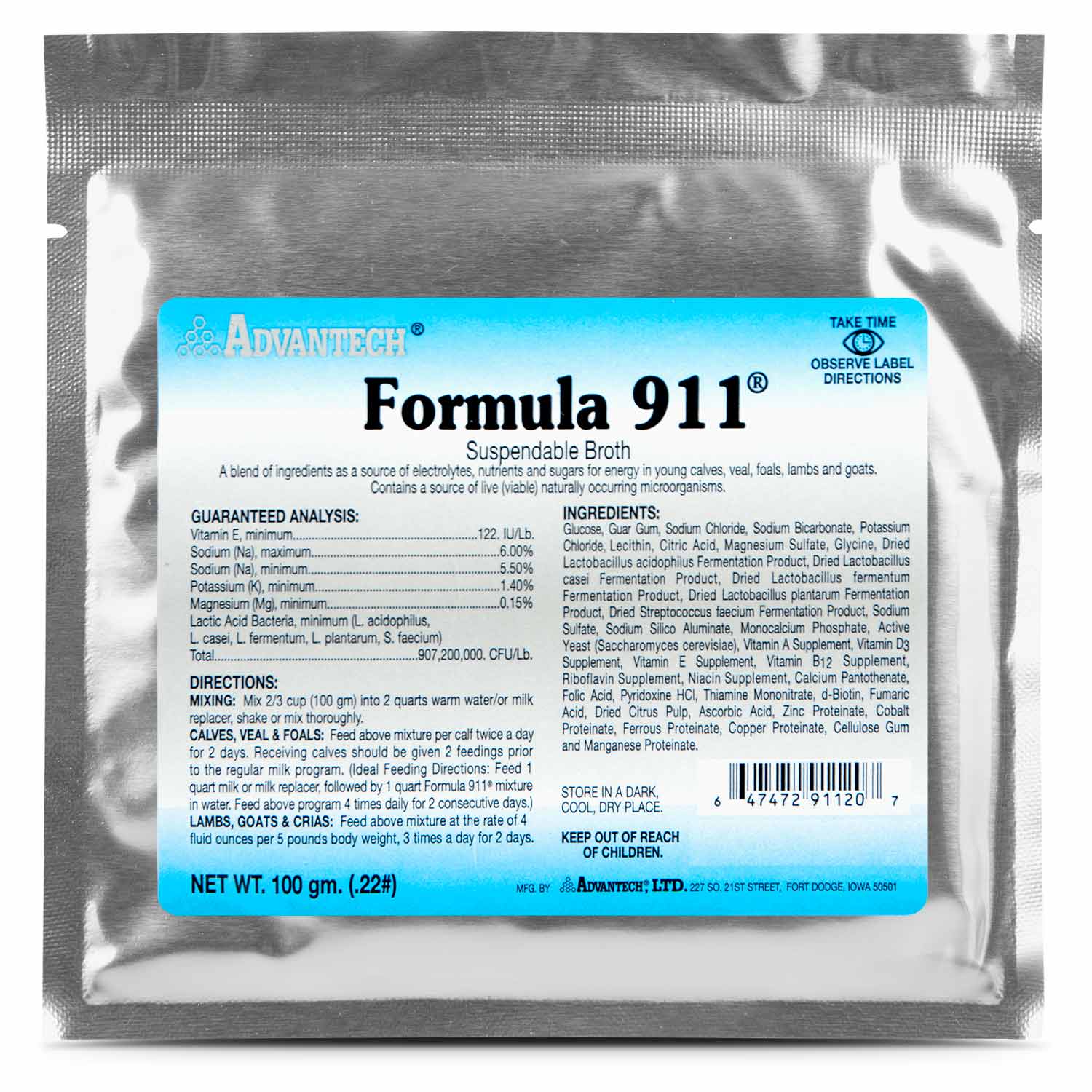 Formula 911  Suspendable Broth (100 gram Packet) Oral Rehydration Powder for Livestock