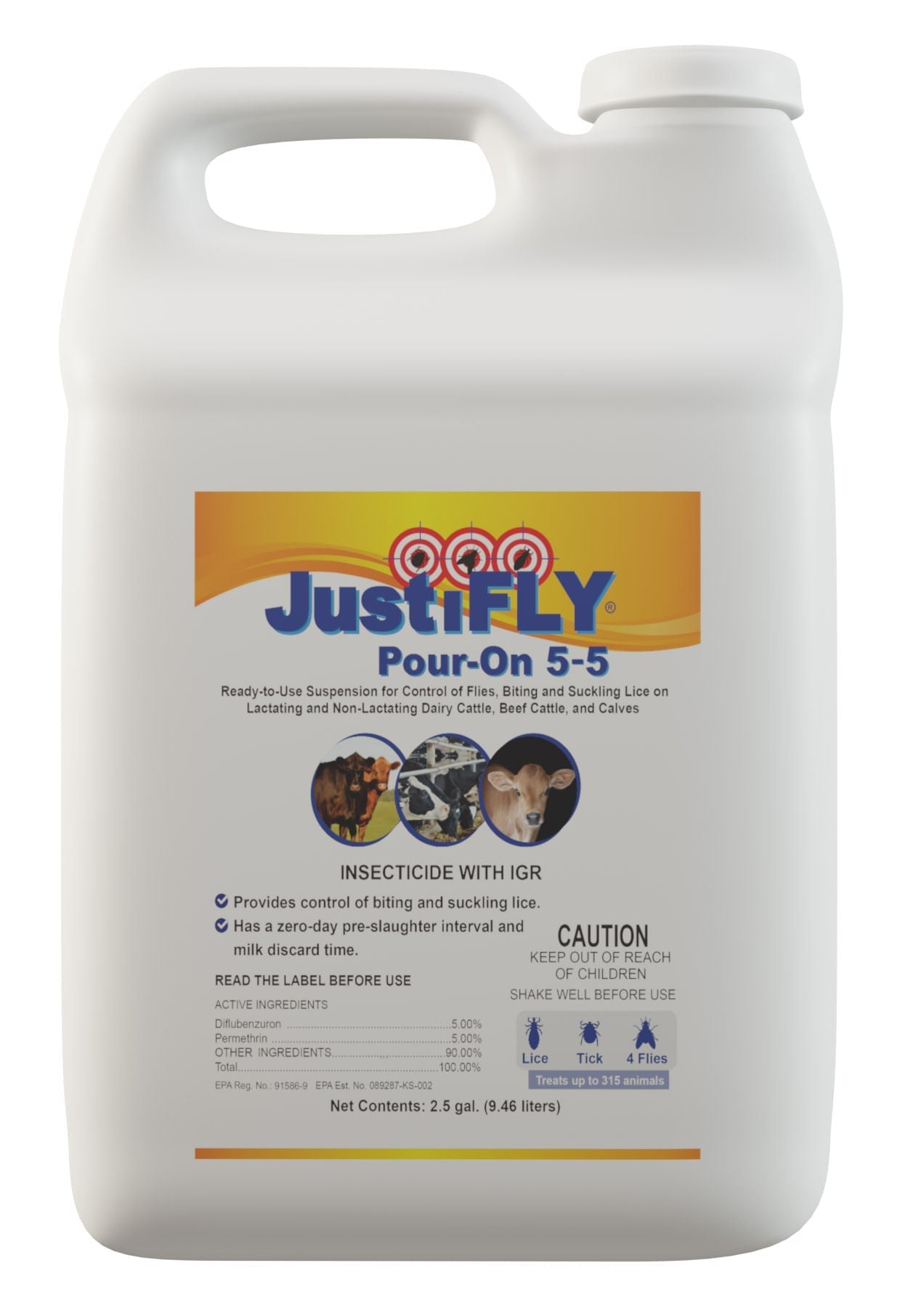 JustiFly Pour-On 5/5 Suspension for Cattle – Ready-to-Use Pour-On Parasite Control
