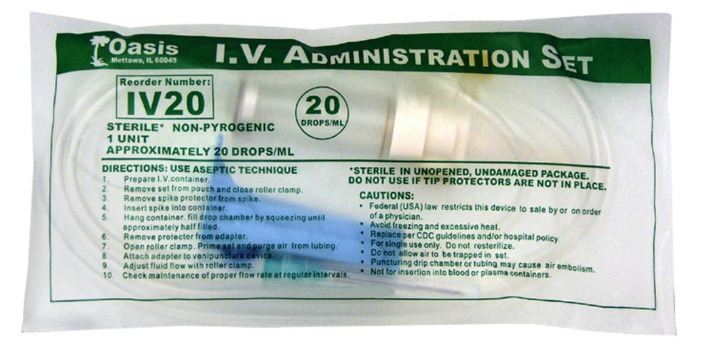 Rx Dripvet IV Set, 20 drop (72 inch) Not Vented-with Needle-1 Port