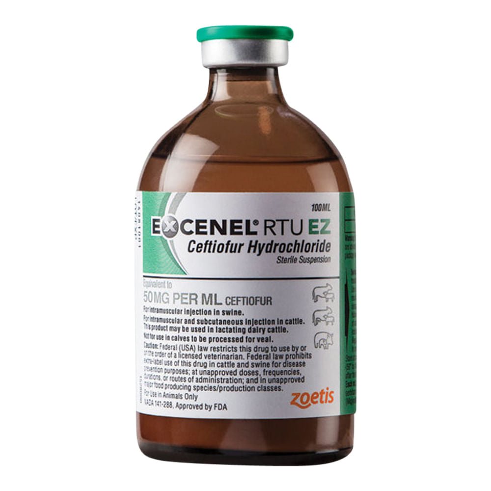 Rx Excenel (ceftiofur hydrochloride) RTU EZ Sterile Suspension for Swine & Cattle, 100 mL vial