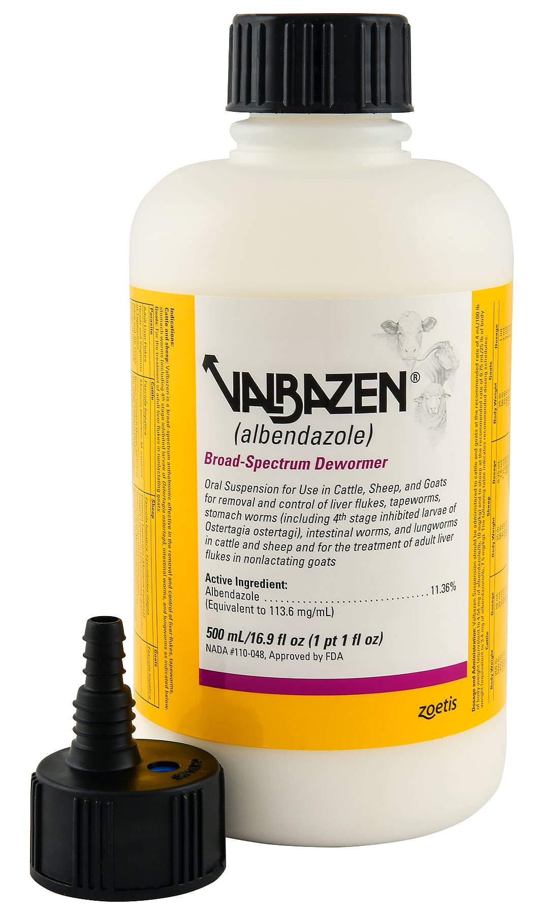 Valbazen Broad Spectrum Oral Dewormer 11.36% Albendazole for Cattle, Sheep & Goats